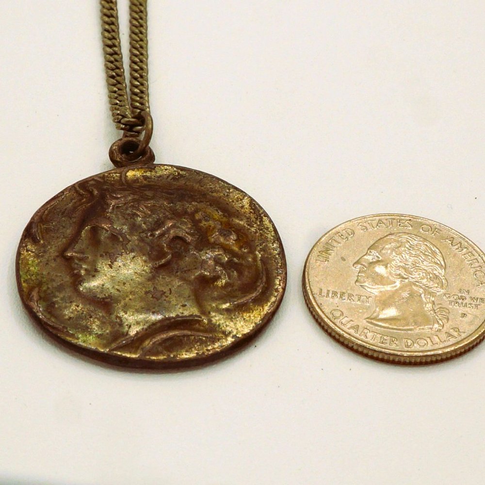 Vintage Silver Arethusa Greek Water Nymph Coin Replica Necklace By Alva